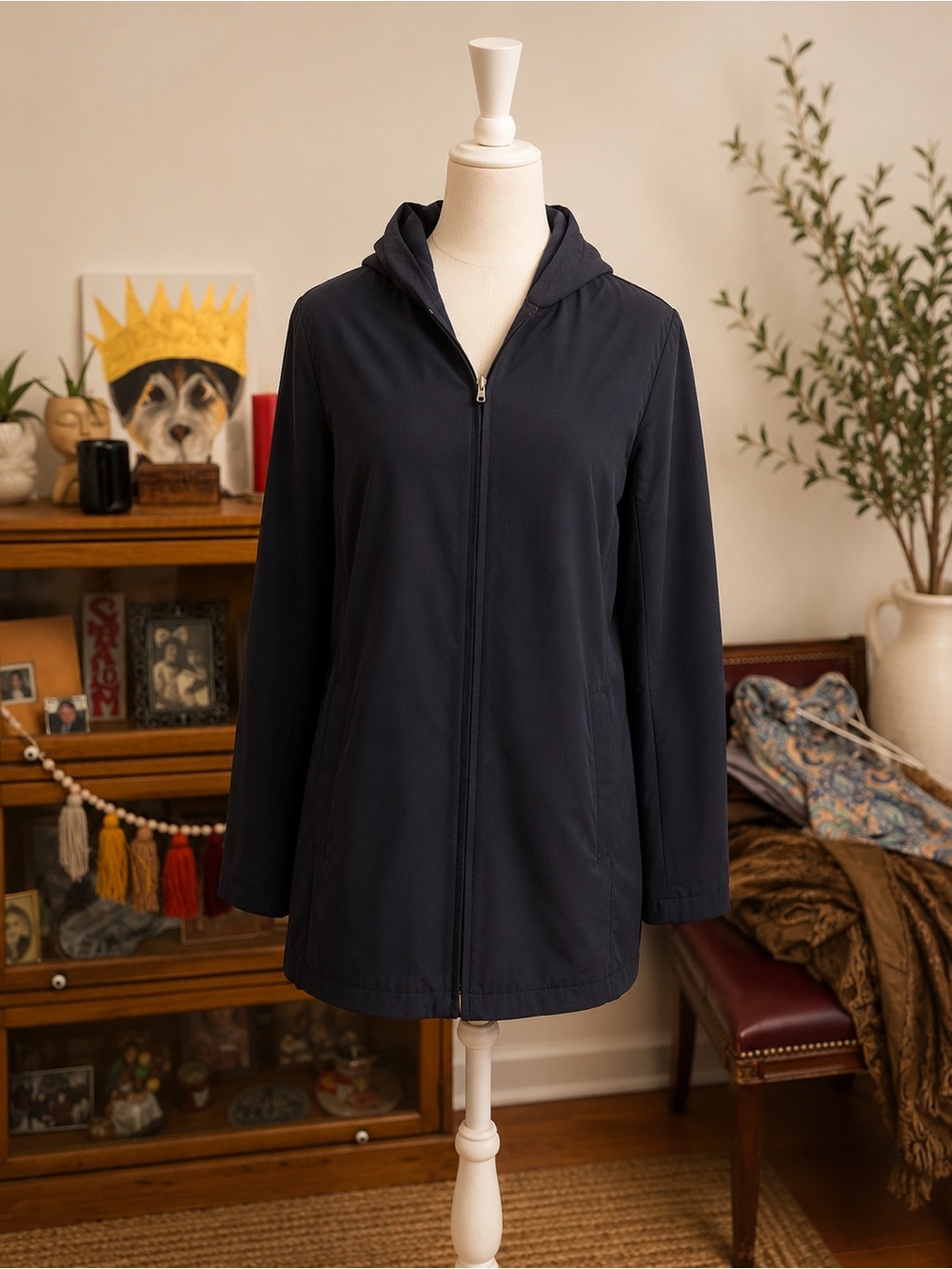 Women's Hooded Zip-Front Jacket in Navy
